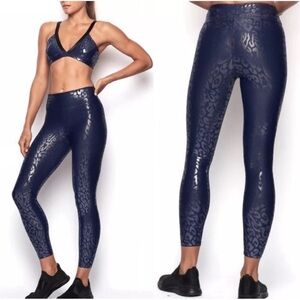Heroine Sport Blue Metallic Snake Print Leggings size small